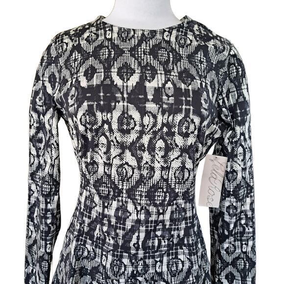 NEW LEILA ROSE Long Sleeve Reversible Seamed Fit & Flare Dress Sz 10 Black Ivory - Picture 7 of 14